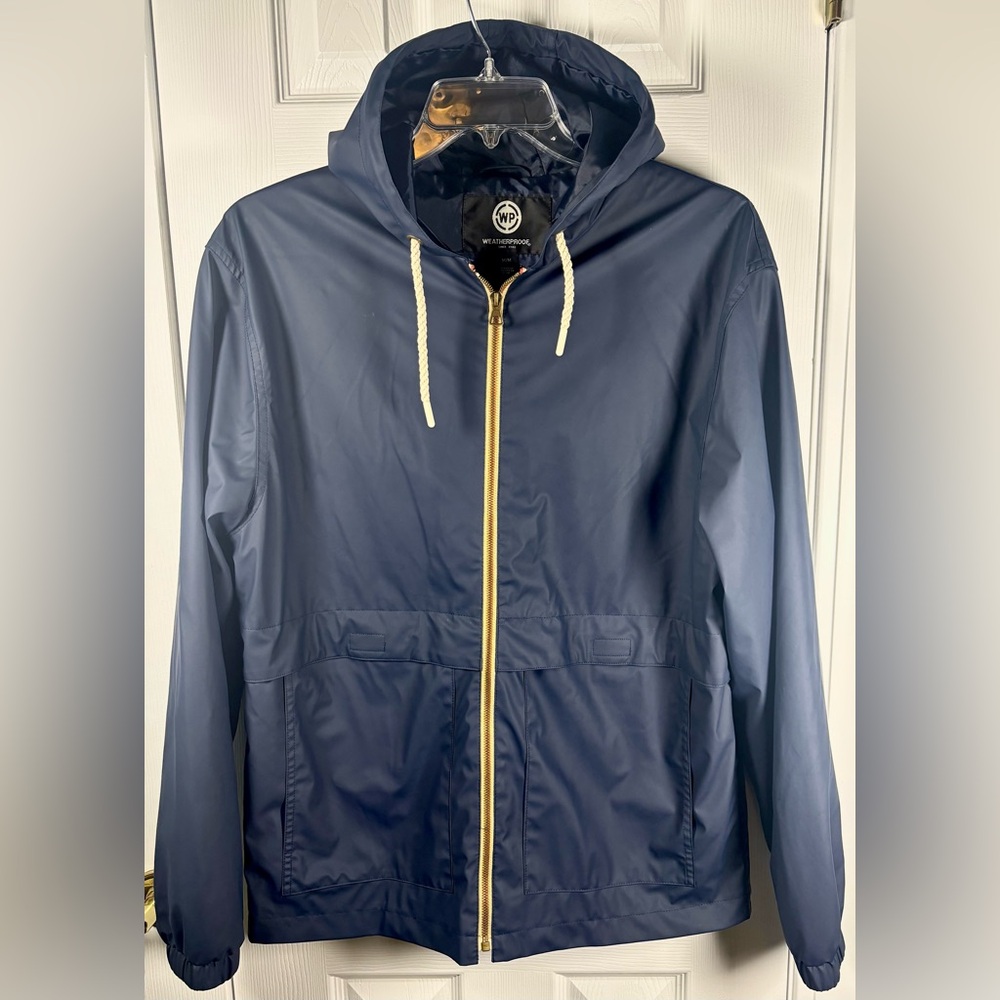 Weatherproof Vintage Rain Jacket Sz Medium Hooded Pockets Lightweight Navy Blue